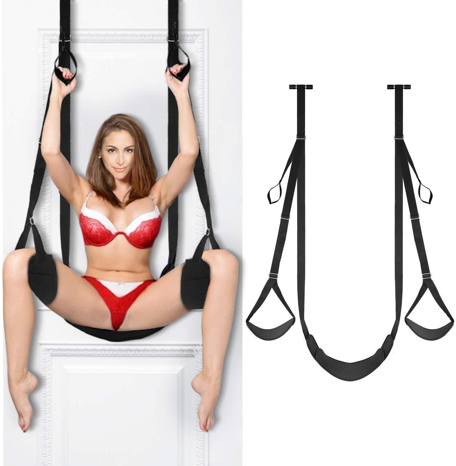 Door Sex Swing with Seat Sexy Slave Bondage Love Slings for Adult Couples with Adjustable Straps 300lbs  black